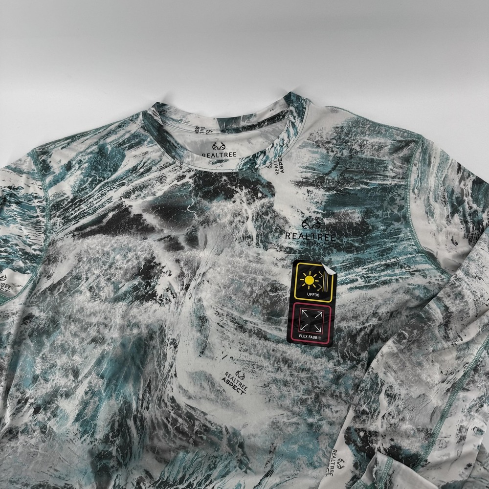 Realtree Fishing Shirt Mens 2XL Blue White Long Sleeve Aspect Halfdome UPF 30